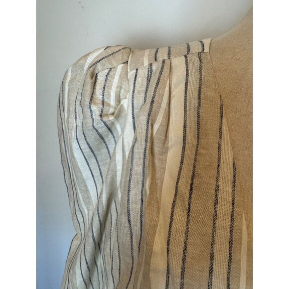 Ronny Kobo Dress Women Large Ivory Tan Striped Linen Blend Puff Sleeve Joslyn - Picture 10 of 15